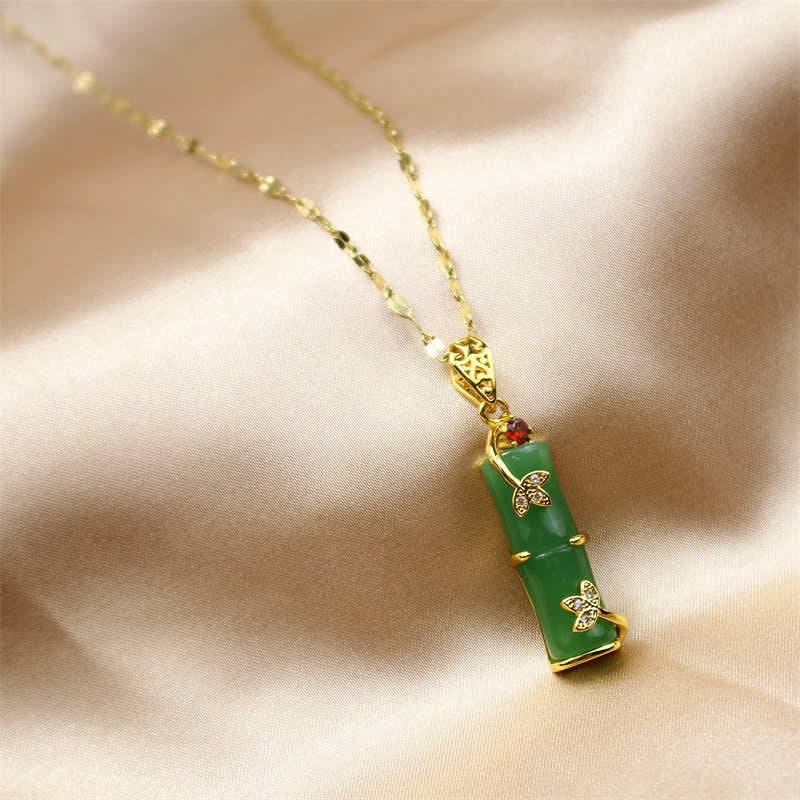 KarmaRipple's Ivory Jade Cyan Jade Bamboo Fortune Protection Pendant Necklace p1