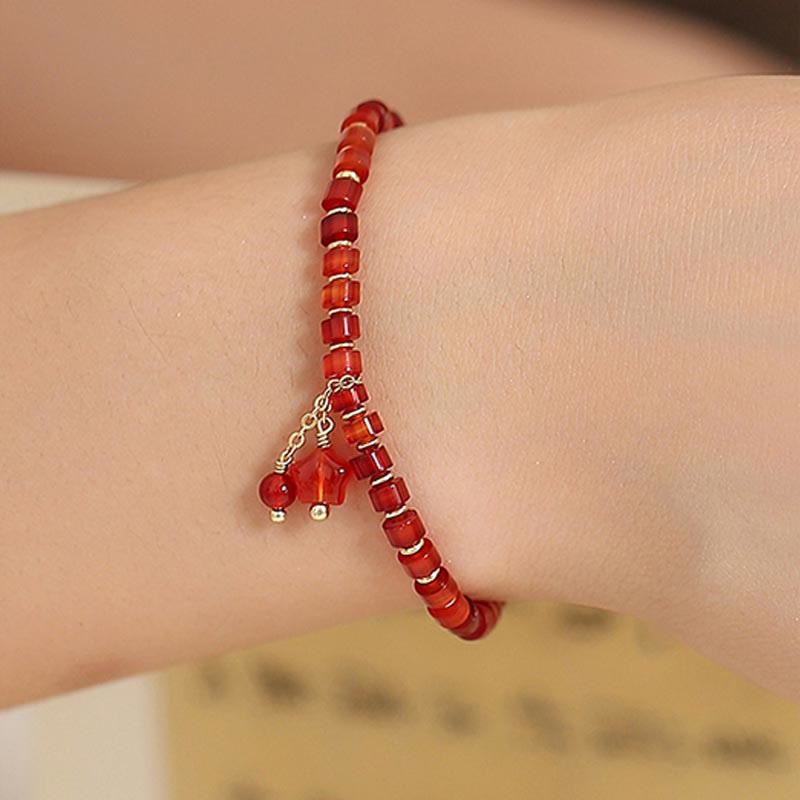 KarmaRipple's Authentic Red Agate Endless Weave Four Leaf Clover Star Confidence String Bracelet p18