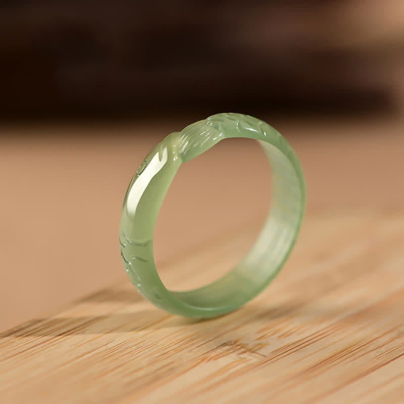 KarmaRipple's Hetian Ivory Jade Cyan Jade Koi Fish Success Fortune Ring p14
