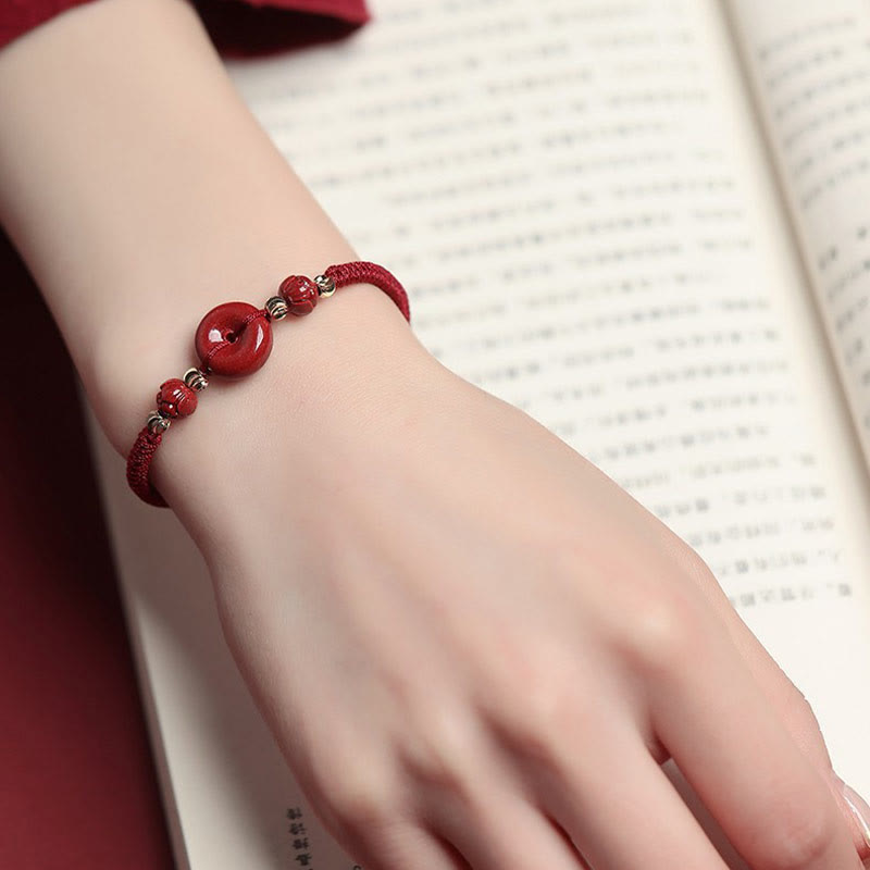 KarmaRipple's Handmade Lotus Cinnabar Peace Buckle Blessing Braid Bracelet p7