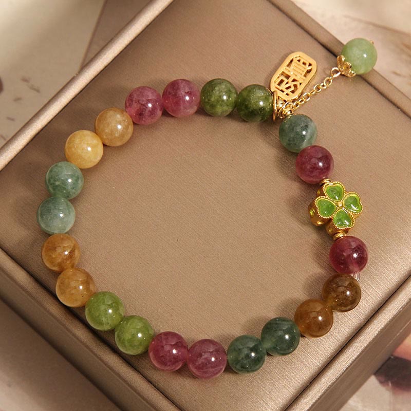 KarmaRipple's Tourmaline Jade Colorful Four-leaf Clover Positive Bracelet p5