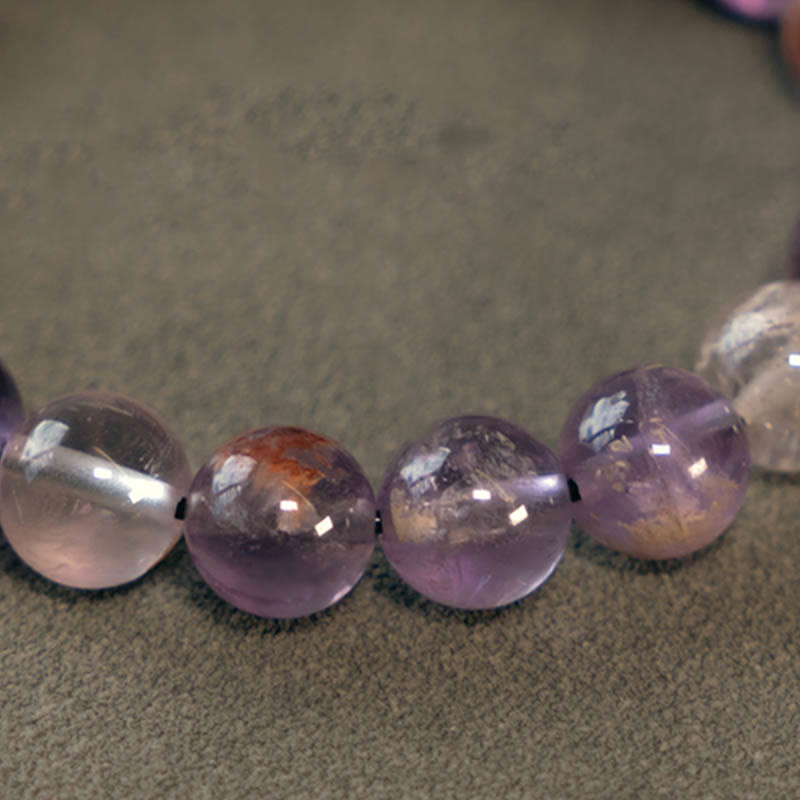 KarmaRipple's Ivory Gemstone Red Hematoid Quartz Gold Rutilated Quartz Purple Phantom Protection Bracelet p28