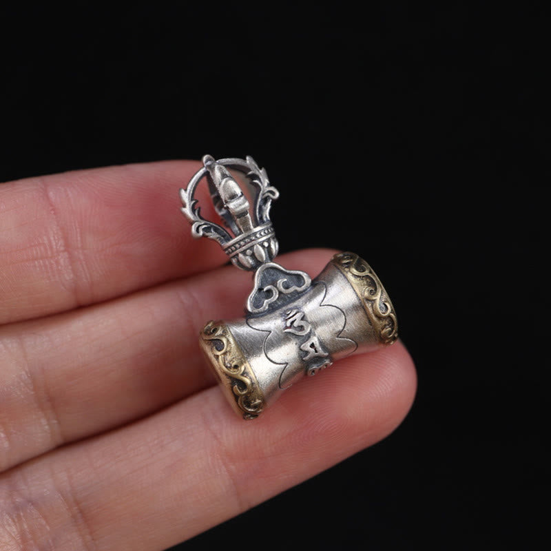 KarmaRipple's Tibet 925 Sterling Silver Om Mani Padme Hum Dorje Bell Vajra Engraved Enlightenment Necklace Hanging Decoration p14