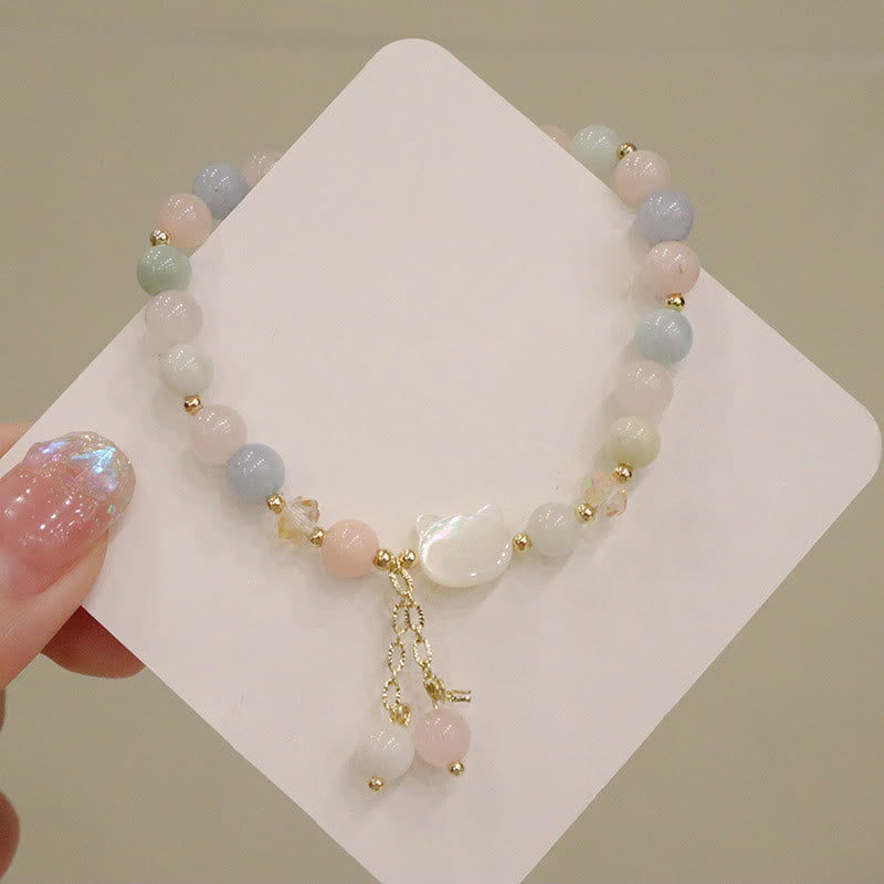KarmaRipple's Authentic Strawberry Quartz Morganite Tridacna Stone Cat Love Bracelet p5