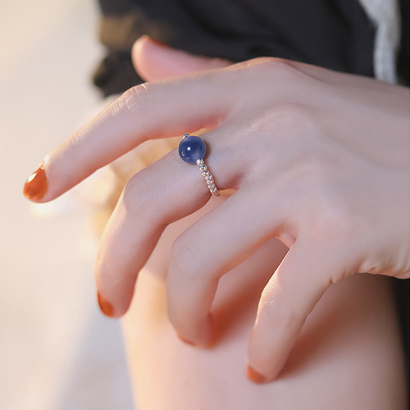 KarmaRipple's 925 Sterling Silver Blue Candy Agate Balancing Bead Ring p10