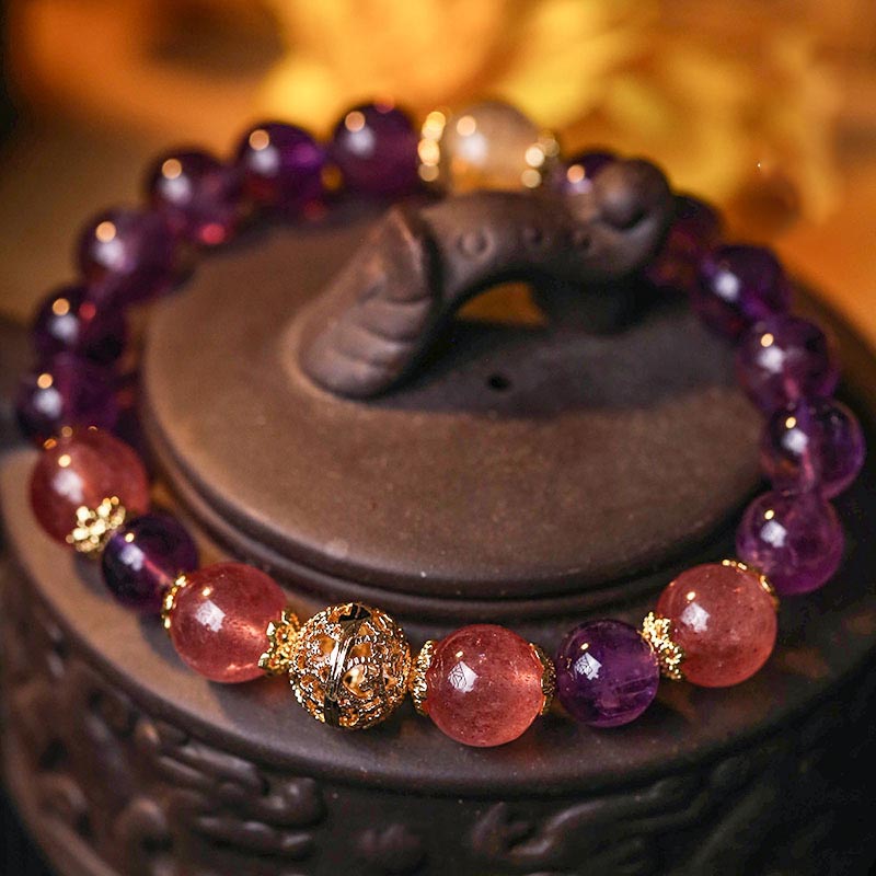 KarmaRipple's Authentic Citrine Amethyst Rutilated Quartz Prosperity Protection Bracelet p14