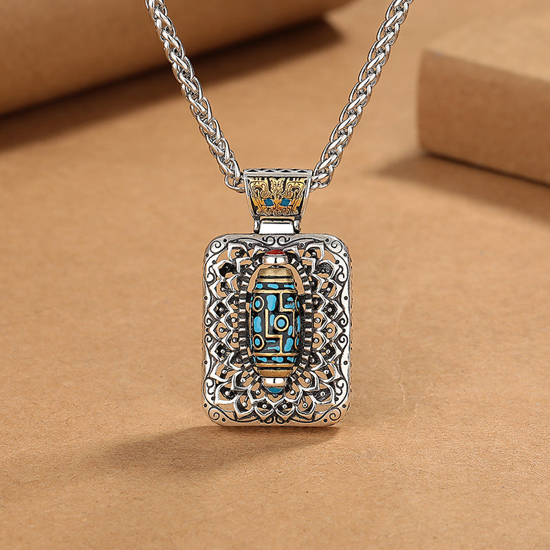 KarmaRipple's Nine-Eye Dzi Bead Design Bronze Balancing Rotatable Pendant Necklace p1