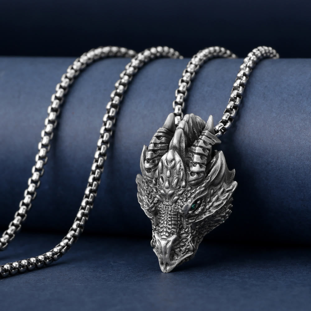 KarmaRipple's Pure Tin Dragon Head Fortune Protection Metal Pendant Necklace p3