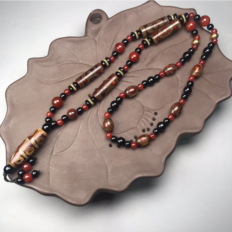 KarmaRipple's Nine-Eye Dzi Bead Red Agate Wealth Health Pendant p1