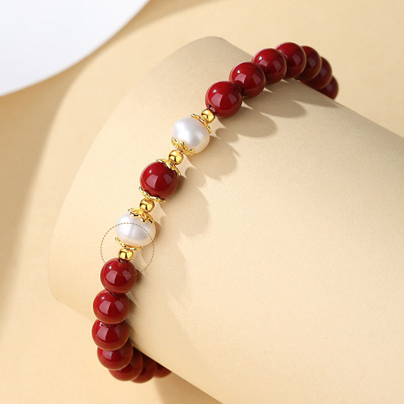 KarmaRipple's 925 Sterling Silver Authentic Cinnabar Pearl Blessing Pendant Necklace Bracelet Earrings Jewelry Set p3