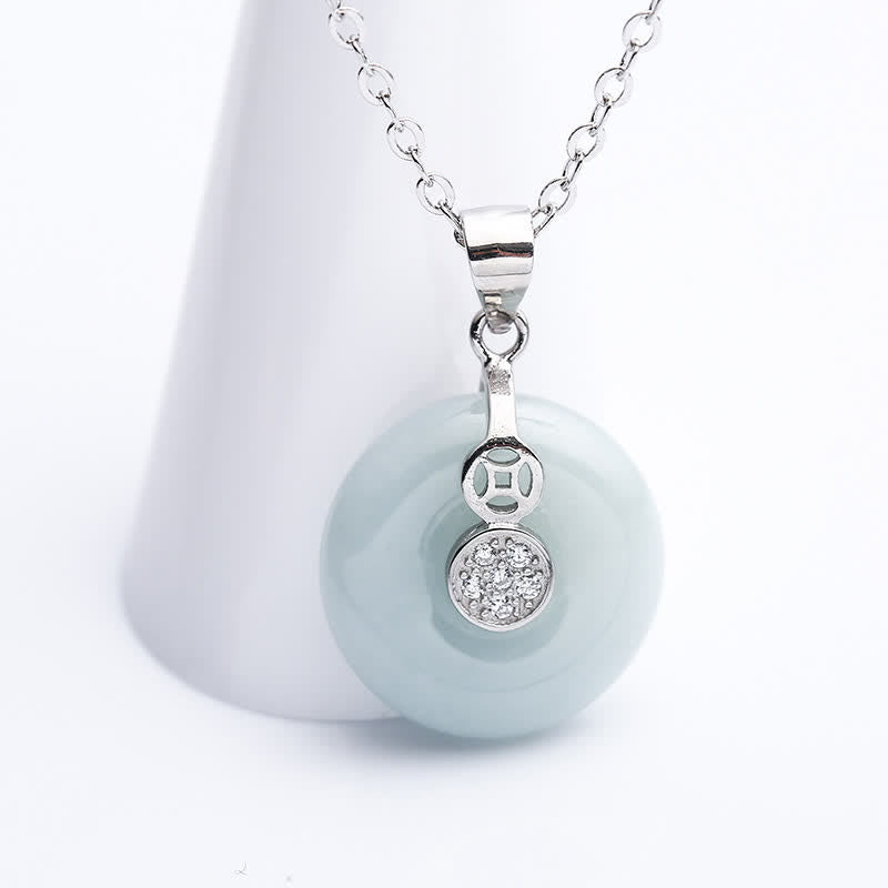 KarmaRipple's 925 Sterling Silver Peace Buckle Jade Coin Fortune Pendant Necklace p3