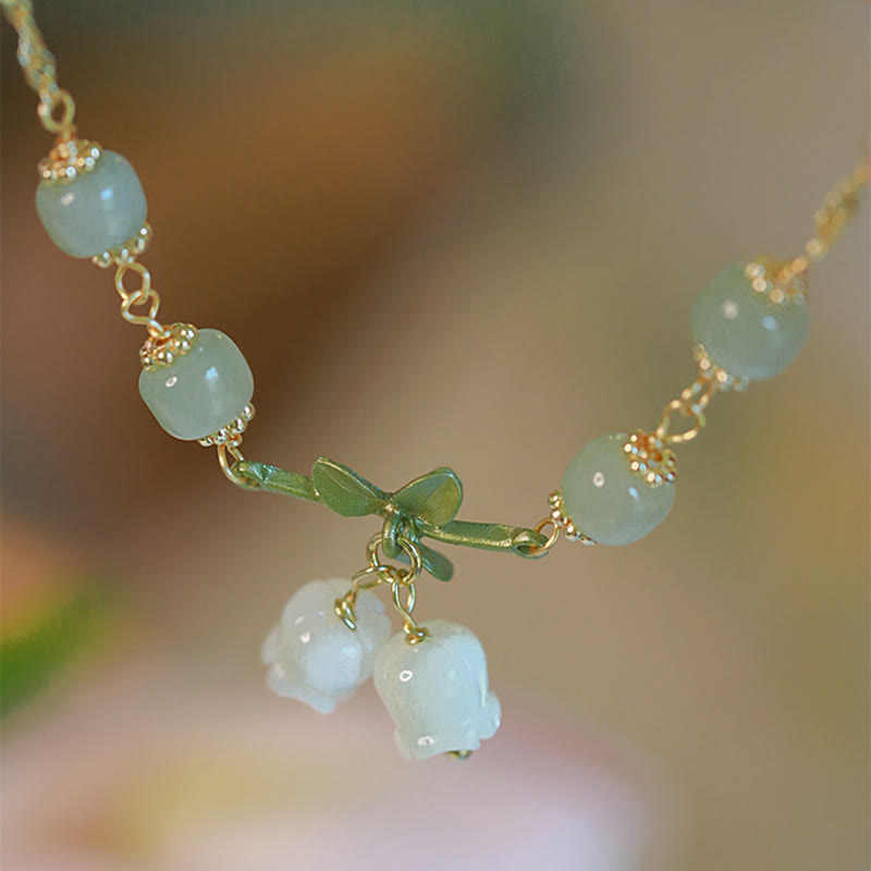 KarmaRipple's Green Jade Bead Lily of the Valley Prosperity Chain Bracelet p2