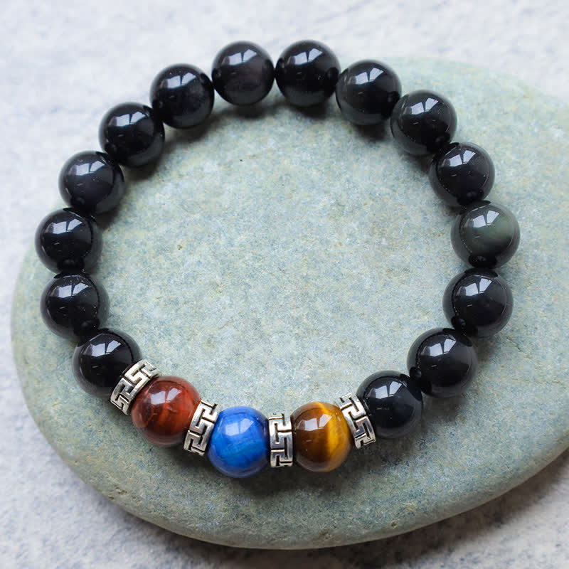 KarmaRipple's Authentic Black Obsidian Tricolor Tiger Eye Strength Bracelet p17
