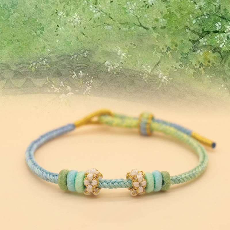 KarmaRipple's Handmade Eight Thread Peace Weave Peach Blossom Weave Fortune Rope Woven Bracelet p17
