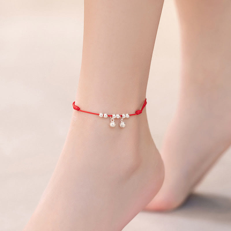 KarmaRipple's 925 Sterling Silver Red String Braid Bell Talisman Anklet p7