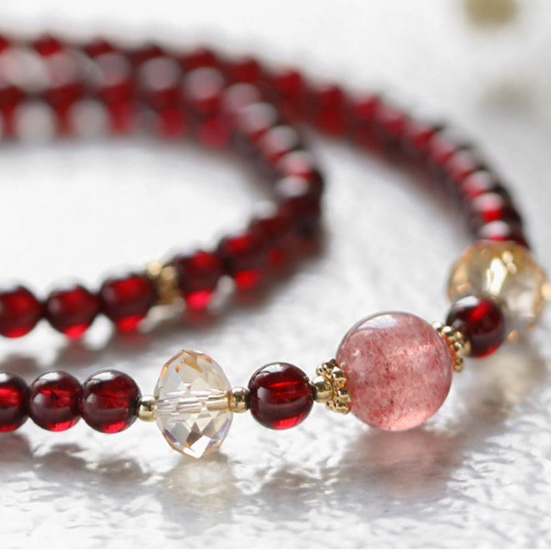 KarmaRipple's 14K Gold Plated Authentic Garnet Strawberry Quartz Stability Double Wrap Bracelet p7