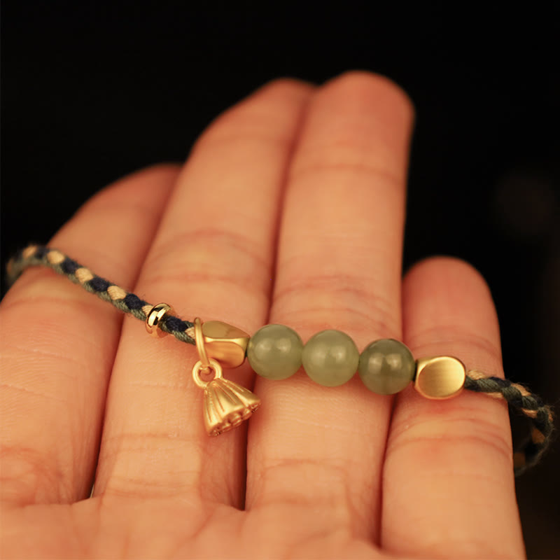 KarmaRipple's Handcrafted Hetian Jade Lotus Talisman Fortune Woven Bracelet p7