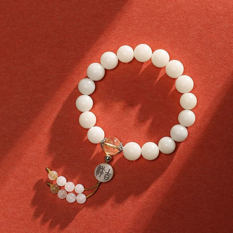 KarmaRipple's Bodhi Seed Red Agate Black Obsidian Pink Gemstone Rutilated Quartz Peace Wrist Mala Bracelet p21