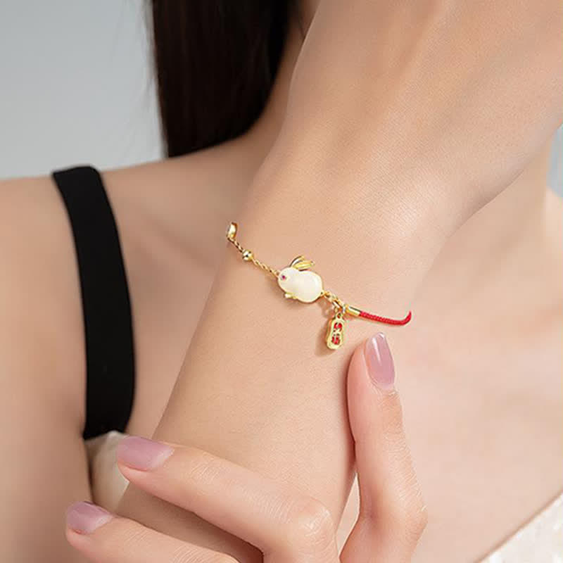 KarmaRipple's Year of the Rabbit Ivory Jade Happiness Red String Chain Bracelet p5
