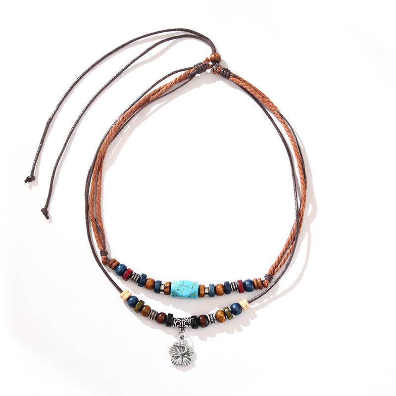 KarmaRipple's Turquoise Small Flower Protection Double Layer Pendant Necklace Bracelet p5