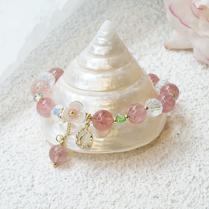 KarmaRipple's Strawberry Quartz Rutilated Quartz Fluorite Flower Balancing Bracelet p13