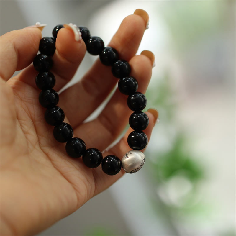 KarmaRipple's 925 Sterling Silver Black Onyx Bead Character Engraved Protection Bracelet p8