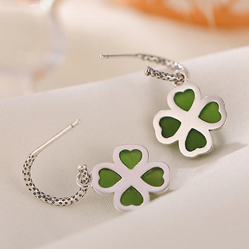 KarmaRipple's 925 Sterling Silver Authentic Cyan Jade Four Leaf Clover Fortune Success Earrings p7