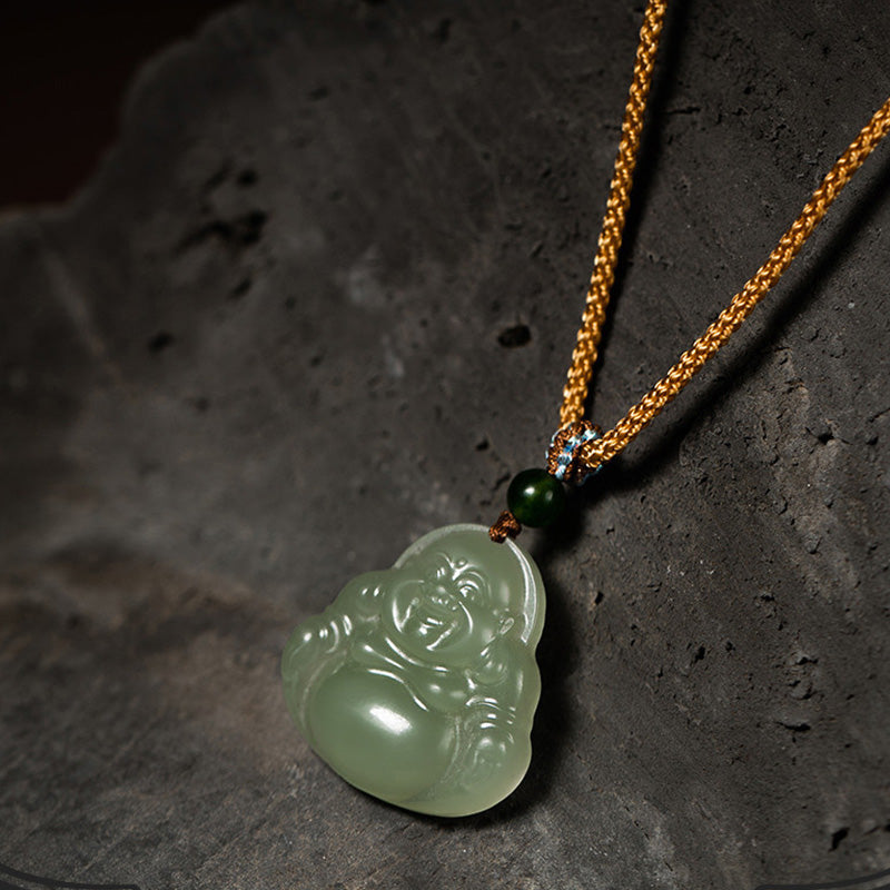 KarmaRipple's Laughing Buddha Jade Lotus Prosperity String Pendant Necklace p10