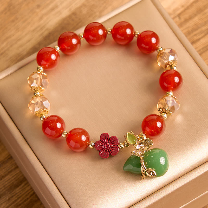 KarmaRipple's Authentic Red Agate Green Agate Gourd Cinnabar Flower Beadwork Confidence Bracelet p10
