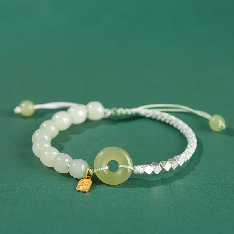 KarmaRipple's 925 Sterling Silver Hetian Jade Peace Buckle Beaded Fortune Happiness Talisman Bracelet p8