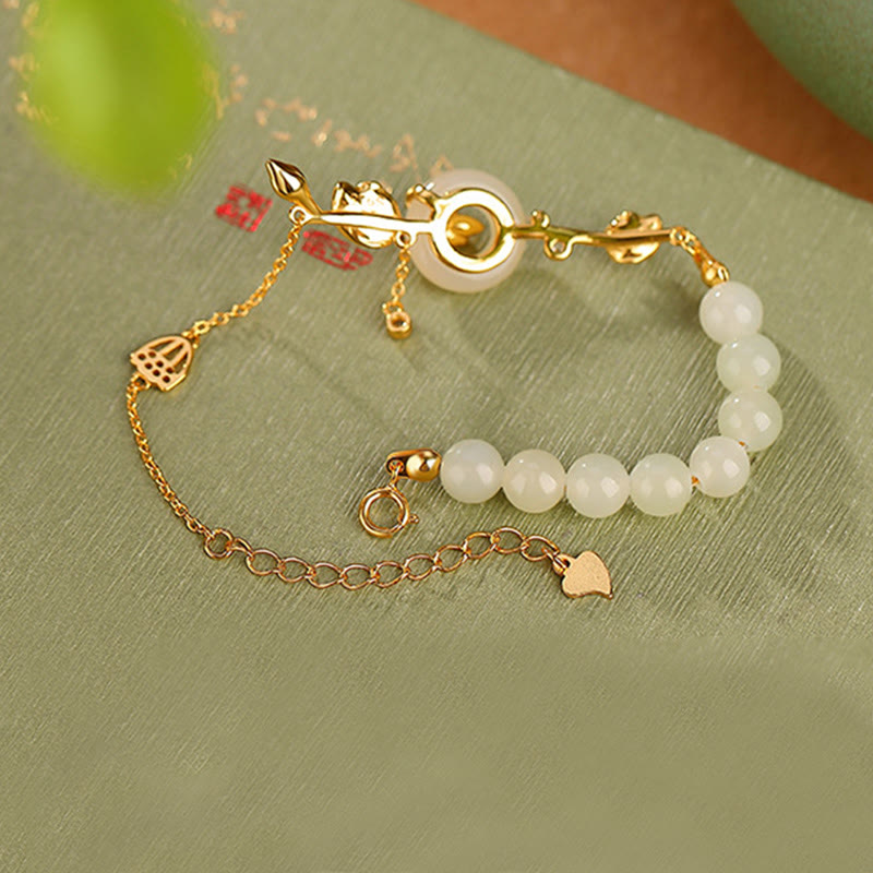 KarmaRipple's 925 Sterling Silver Hetian Jade Peace Buckle Lotus Fortune Chain Bracelet p5