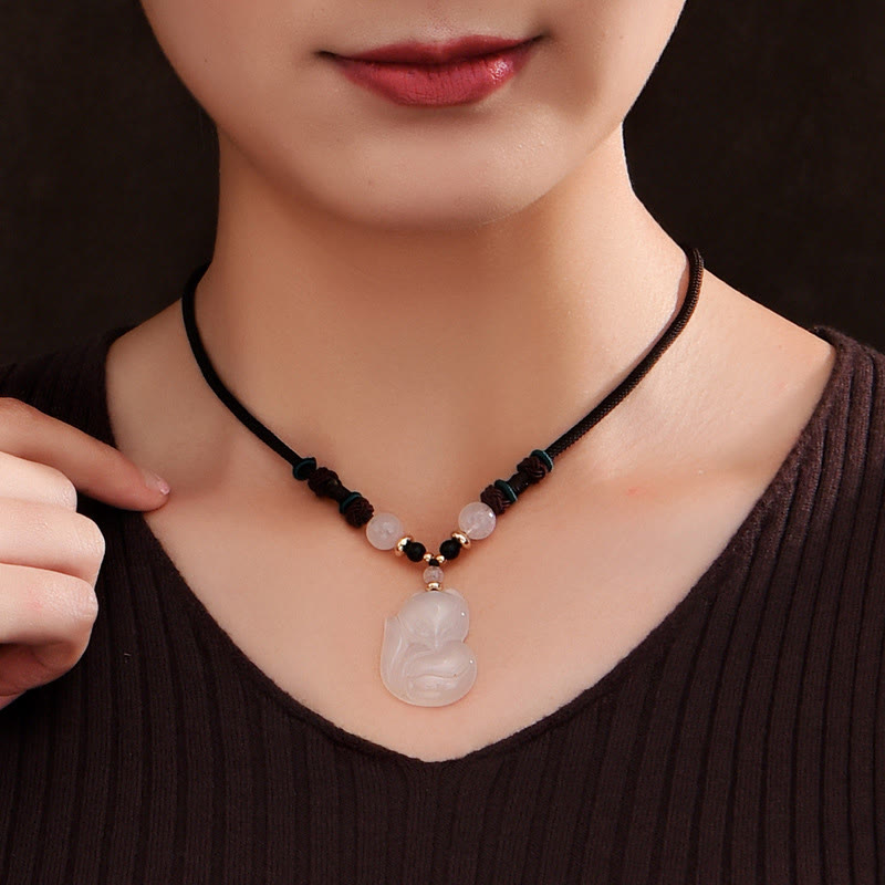 KarmaRipple's Chalcedony Fox Pink Gemstone Bead Balance String Pendant Necklace p4