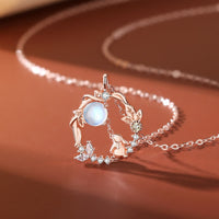 KarmaRipple's 925 Sterling Silver Year of the Rabbit Moonstone Moon Flower Pattern Pendant Necklace Bracelet Earrings