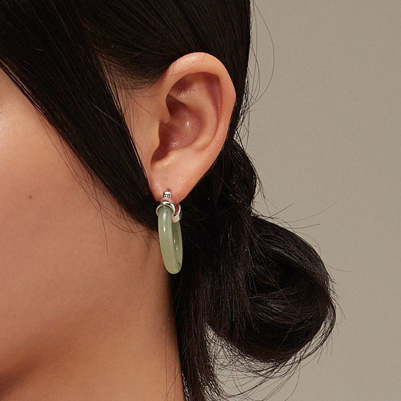 KarmaRipple's Round Jade Ivory Jade Prosperity Earrings p6