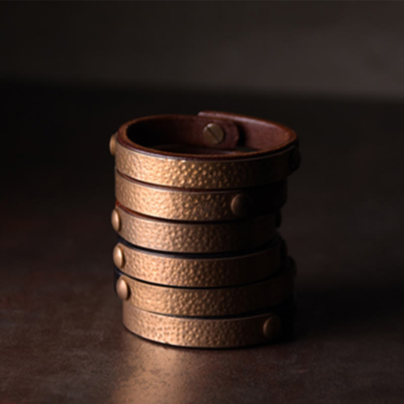 KarmaRipple's Vintage Handmade Texture Bronze Brass Leather Wealth Bracelet Bangle p12