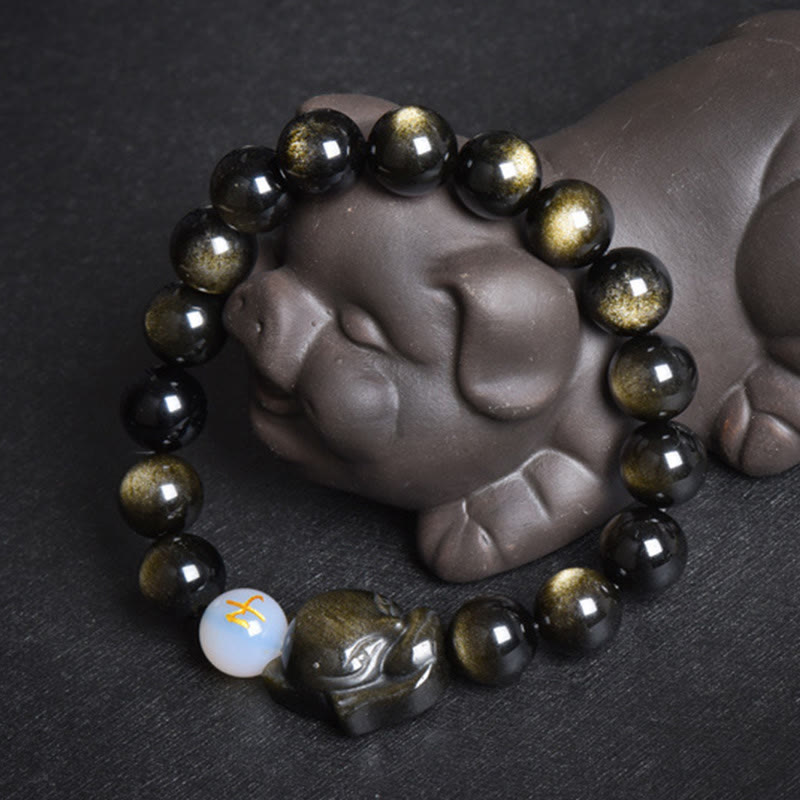 KarmaRipple's Authentic Rainbow Obsidian Gold Sheen Obsidian Silver Sheen Obsidian Fox Balancing Bracelet p36