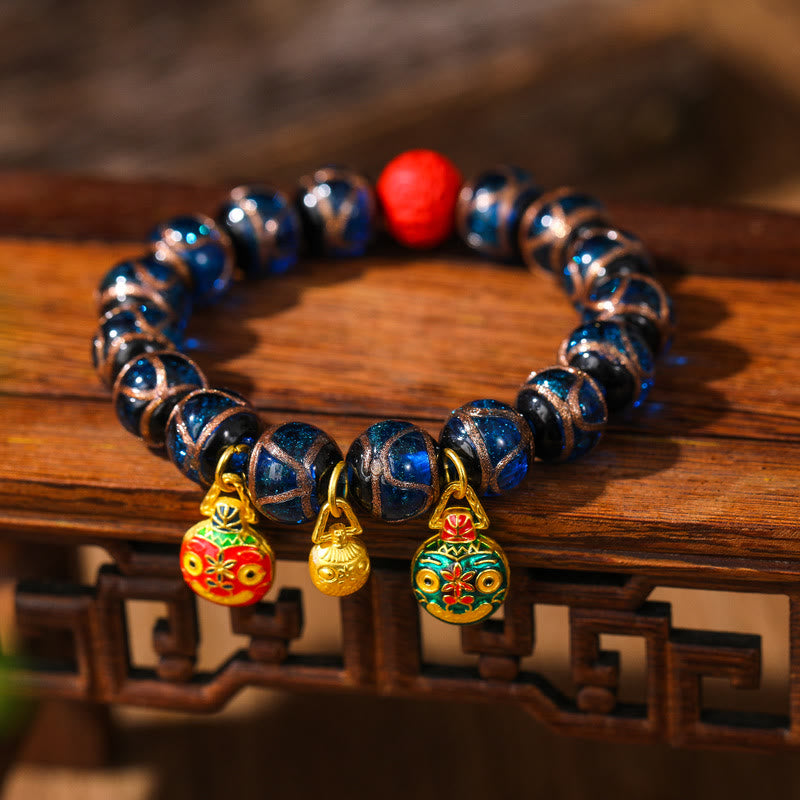 KarmaRipple's Gold Swallowing Beast Family Colorful Cinnabar Bead Bracelet p22