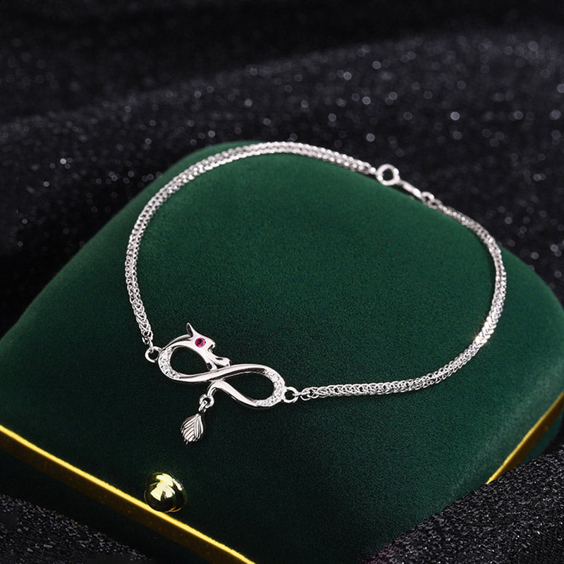 KarmaRipple's Year Of The Dragon 999 Sterling Silver Zircon Endless Weave Tail Talisman Fortune Protection Bracelet ( p1