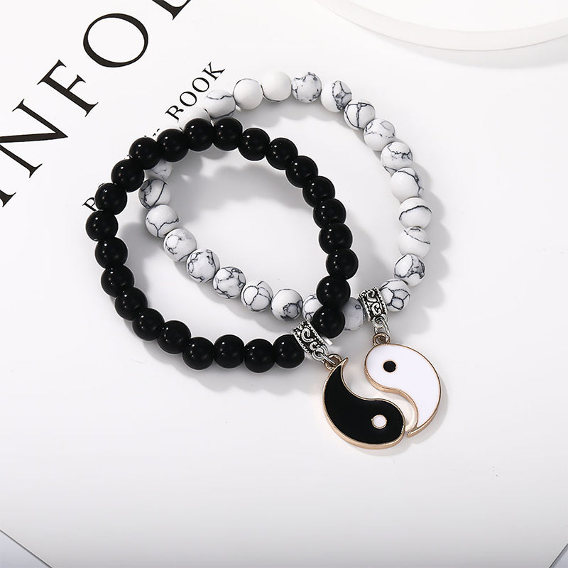 KarmaRipple's 2Pcs Black Onyx Ivory Turquoise Bead Yin Yang Protection Pair Bracelet p6