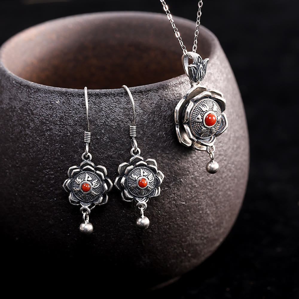 KarmaRipple's 925 Sterling Silver Om Mani Padme Hum Lotus Peace Pendant Necklace Earrings p5