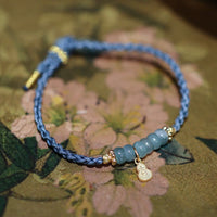 KarmaRipple's 925 Sterling Silver Authentic Jade Gourd Rutilated Quartz Fu Character Fortune Braid Bracelet