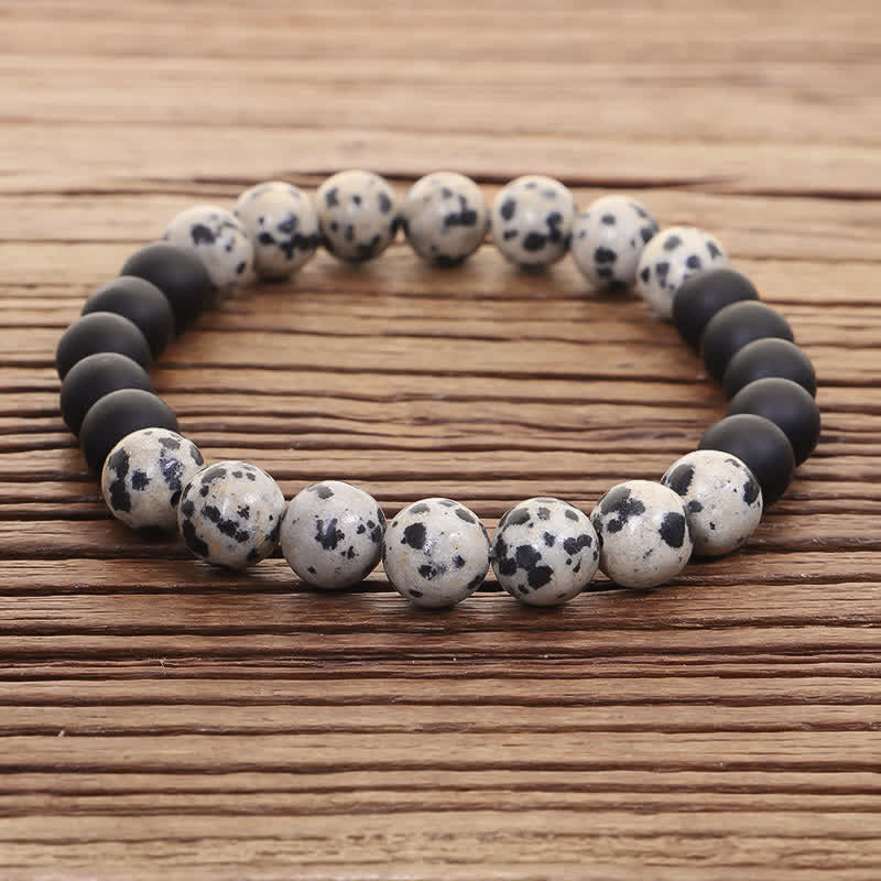 KarmaRipple's 108 Mala Beadwork Zebra Jasper Frosted Stone Protection Tassel Bracelet ( p5