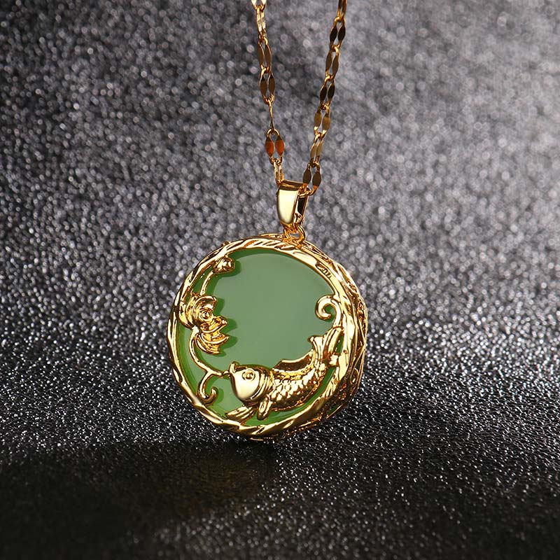 KarmaRipple's Authentic Jade Koi Fish Lotus Fortune Pendant Necklace p1