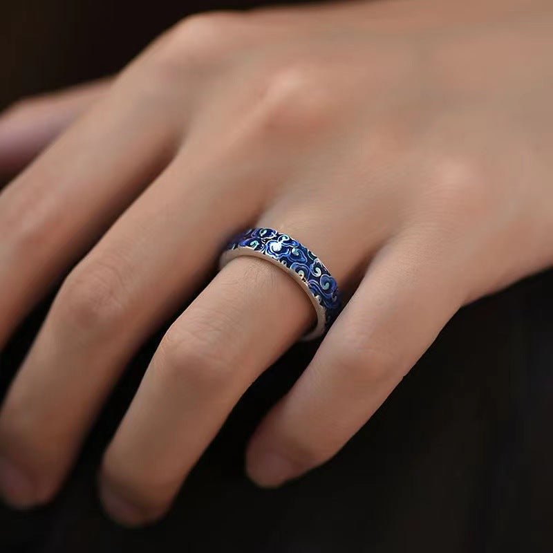 KarmaRipple's Blue Auspicious Clouds Design Balancing Bronze Adjustable Ring p3