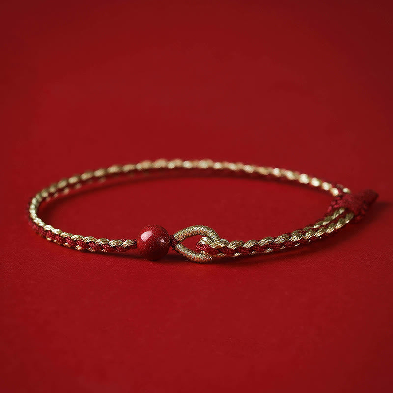 KarmaRipple's Handmade 925 Sterling Silver Lotus Cinnabar Gold Bead Blessing Braid Bracelet p22