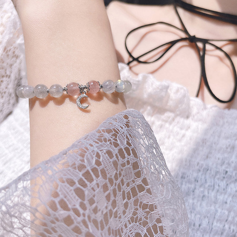 KarmaRipple's Strawberry Quartz Moonstone Fortune Moon Talisman Bracelet p4