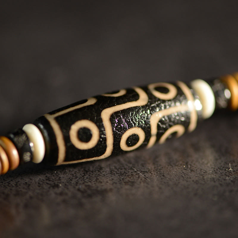 KarmaRipple's Tibetan Nine-Eye Dzi Bead Green Sandalwood Ebony Wood Peace Double Wrap Bracelet p13