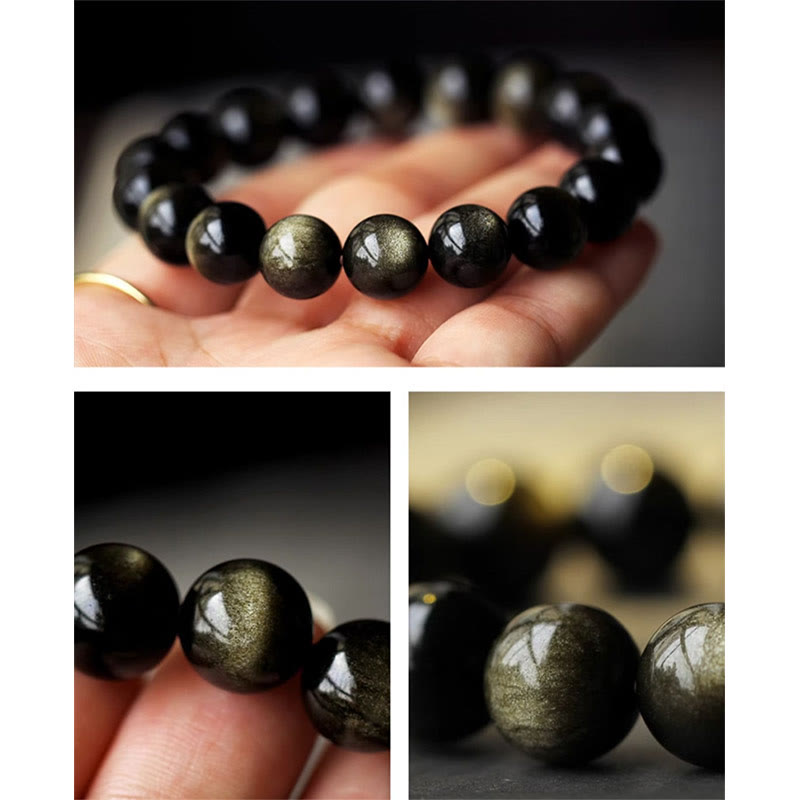 KarmaRipple's 925 Sterling Silver Chinese Zodiac Natal Buddha Authentic Gold Sheen Obsidian Amber Wealth Protection Bracelet p18