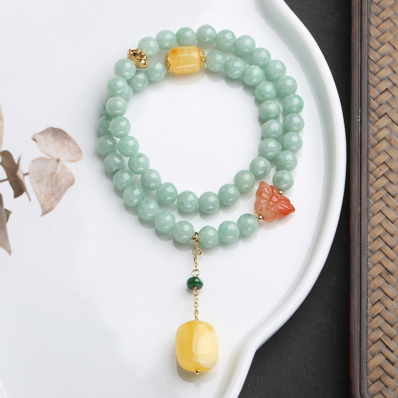 KarmaRipple's 925 Sterling Silver Authentic Jade Amber Butterfly Fortune Abundance Bracelet p1