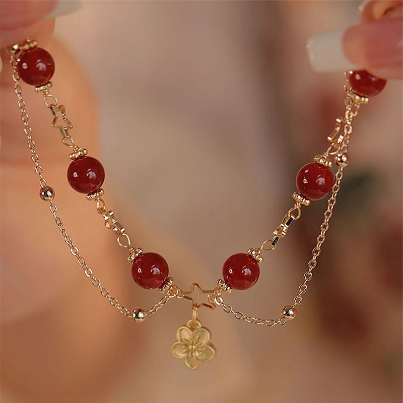 KarmaRipple's 14k Gold Plated Red Agate Star Flower Talisman Calm Bracelet p3